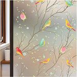 Lifetree Stained Glass Window Film Privacy：Frosted Film for Glass Windows Self Adhesive Opaque Decorative Bird Patterned Vinyl Privacy Films for Bathroom and Door (Frosted, 59 * 200cm)