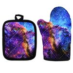 Aoopistc Stylish Galaxy Starry Sky Oven Mitt Potholder Set of 2 Oven Gloves High Heat Resistance Protector for Women Men