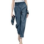 Alloaone Women Satin Harem Pants Ankle-Length High Waist Loose Plus Size Pencil Trousers Bottoms Blue XXL