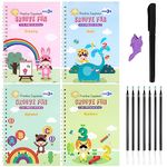 Larcenciel 4pcs Magic Practice Copybooks for Kids, Grooved Writing Books w/Pen, Learn to Write Calligraphy Beginner Set, Reusable Handwriting Practice Books Preschool Activity Book, 18.8x13cm(Balloon)