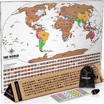 Landmass - Scratch Off Map Of The World - Premium World Map Poster with Flags - Deluxe Travel Tracker Print - Wall Art - Home Office Decor - For Travelers - 17 x 24 inches