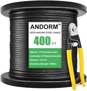 Andorm 1/8 400ft T316 Stainless Steel Railing Cable Wire Rope 7x7 Strands Construction for Deck Cable Railing System, Cable Railing Hardware, Aircraft Cable Kits