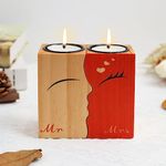 Romantic Anniversary Wedding Gifts for Couples, Valentine's Day Gifts for Women, Kissing Wooden Candle Holders for Him and Her Birthday Bedroom Love Decor