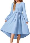 Arshiner Girls Long Sleeve Dress Fall Casual High Low Flowy Swing Midi Holiday Party Dresses with Belt Light Blue 10-11 Years