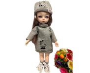 Tickles Movable Joints Cute Beautiful Eyes Fashionable Dress Doll for Kids Girls (Color: Grey & Black Size: 30 cm)