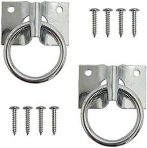 2-in Hitch Ring with Plate, Hitching Ring Hooks, Wall Mount, Zinc-Plated, Animals Tie Downs, Home and Farm Applications, 400lbs Safe Working Load (2-Pack) (with Screws)