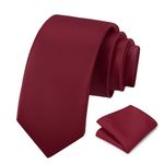 PenSee Men's Tie Set Solid Pure Color 3.15" (8CM) Classic Formal Plain Necktie and Pocket Square Set For Men, 033-burgundy, Medium