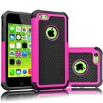 iPhone 5C Case, Tekcoo(TM) [Tmajor Series] [Hot Pink/Black] Shock Absorbing Hybrid Impact Defender Rugged Slim Case Cover Shell for Apple iPhone 5C Hard Plastic Outer + Rubber Silicone Inner