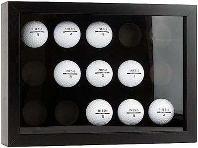 Bivitre Golf Balls Display Case for 15 Balls, Wooden Case with Acrylic Dust UV Cover, Wall Mount and Freestanding Shadow Box for Glofball Collector Memorabilia Autograph Balls