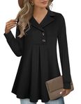 GUUKA 2024 Women's Swing Tunic Notch Collar Ladies Button Sweatshirt Maternity Long Sleeve Pullover Shirt Fall Winter Sweaters Tops(Black,L)