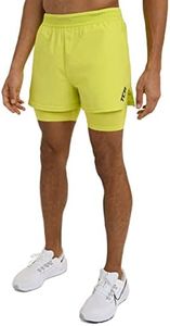 TCA Men's Flyweight 2 in 1 Lightweight Running/Gym Shorts with Pockets - Lime Punch, X-Large