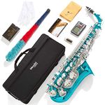 Mendini by Cecilio Eb Alto Sax w/Tuner, Case, Mouthpiece, 10 Reeds, Pocketbook and 1 Year Warranty (Sky Blue)