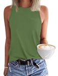 WNEEDU Womens Summer Tank Tops Sleeveless Crewneck Loose Fit Basic Cami 2024 New Casual Shirt Army Green M