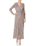 ANNE KLEIN Women's V Neck Maxi Pleated Dress, Pink Blush/White, 16