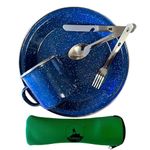 ECOPOWER SPORTS Mess kit, 1 Person Camping & Picnic tableware Dining Set, BLUE 350ml Mug/24 CM Plate/Stainless Steel Cutlery Knife With Bottle Opener, Fork, Spoon and Hygienic Pouch. 6PCS