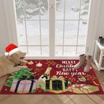 U'Artlines Christmas Front Door Mat, 32"×48" Winter Festival Vintage Resist Dirt Doormats, Non-Slip Low-Profile Inside Floor Mat Washable Entrance Mats