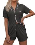 Ekouaer Comfy Short Sleeve Sleepwear Button Down Pajama Set Shorts for Women(Deep Flower Gray,X-Large)