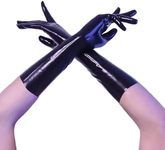 GREEFEI Short Latex Gloves, Black Mittens, Length 13 Inch for Cosplay Clothing Accessories, Party, Clubwear Gloves, black, Medium