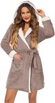 HOTOUCH Women Short Flannel Robes Warm Cozy Plush Robes Soft Short Fluffy Bathrobe Hooded Loungewear Khaki M