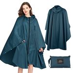 SOPPY Lightweight Waterproof Rain Poncho for Women Men, Windproof Reusable Ripstop Breathable Raincoat with Hood for Outdoor Activities Quick Dry Hooded Raincoat Free Size - Deep Blue