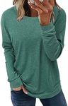 ONLYSHE Women Casual Loose Crewneck Sweatshirt with Pockets Long Sleeve Pullover Top Shirts Green XXL