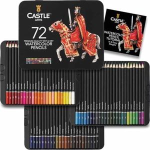 Castle Art Supplies 72 Watercolour Pencils Set, Luminous Premium Pigments for Mixing, Drawing and Painting, For Experienced Artists, Hobby and Professional Artists, in Tin Presentation Box