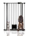 Bettacare Pet Gate with Lockable Cat Flap, 75cm - 84cm, Slate Grey, 104cm in Height, Extra Tall Dog Safety Barrier with Cat Flap, Easy Installation