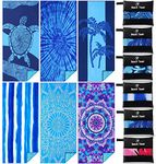 6 Pack Lightweight Thin Beach Towel Oversized 71"x32" Big Extra Large Microfiber Sand Free Towels for Adult Quick Dry Travel Beach Accessories Vacation Gift Turtles Tie Dye Coconut Tree Mandala Stripe