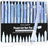 Four Candies 14Pack Pastel Gel Ink Pen Set,Cute Retractable 0.5mm Fine Point Pen,Note Taking Aesthetic Pens,12 Pack Black Ink Pens with 2Pack Highlighter, Smooth Writing Pens for School, Office (Blue)