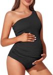 Summer Mae Maternity Swimsuit One Piece One Shoulder Ribbed Pregnancy Bathing Suit Black Small