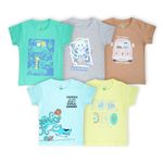 YUV Infant Baby Boys & Girls Cotton Printed Multicolor Half Sleeve Regular Fit T Shirts - 12 To 18 Months Babies, Pack Of 5, 12 -18 Month