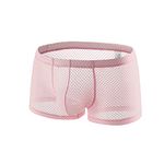 Ctreela Sexy Lingerie for Men Mesh See-Through Boxer Brief Fishnet Underwear Booty Shorts Solid Dual Pouch Underpants Pink