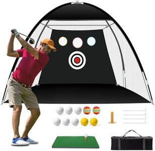 Golf Net, 10x7ft Golf Practice Net with Target and Carry Bag for Backyard Golf Hitting Training Aids Nets/1 Golf Mat /10 Golf Balls/1 Golf Tees/Men Kids Indoor Outdoor Sports Game