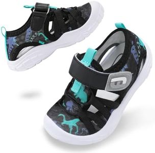 JOINFREE Boys Water Shoes Kids Toddler Walking Sandals Baby Athletic Sneakers Quick Dry Barefoot for Beach Swimming Pool 9 Toddler BlackGreen Dinosaur