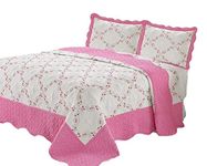 Embroidered Quilt 3 Piece Bedding Bed Set/Bedspread/Embroidered / 2 Pillow sham (Pink, King)