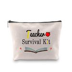 PXTIDY Teacher Survival Kit Teacher Appreciation Gifts Makeup Pouch Cosmetic Bag for Women Teacher Bag Teacher Supplies for Classroom Best Teacher Ever Gift (beige)