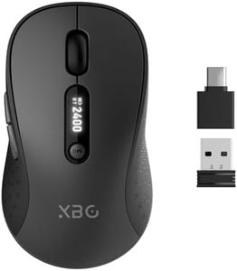 XBG B15pro Wireless Bluetooth Mouse, Bluetooth 5.0/4.0 & 2.4G Tri-Mode, Type-C Rechargeable with LED Screen Display, Ergonomic Silent Click for Laptop/PC/Tablet, Multi-Device & Office Use
