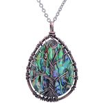 Tree of Life Hand Wrapped Abalone Shell Drop Pendant Necklace for Women