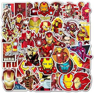 Iron Man Stickers 52PCS Cartoon Marvel Hero Graffiti Stickers for Laptop Bumper Skateboard Computer Water Bottle Luggage Bike Car,Vinyl Waterproof Decals for Teen Kids Adults
