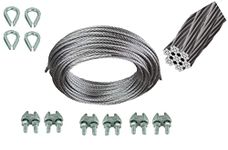 awesome 3mm - 7x7 Const Galvanized Wire Rope with Thimble and Clamps - Ideal for Pulleys, Winch Systems, Lifting and DIY Projects free (4 Thimbles, 6 Rope u lock) (10 miter)