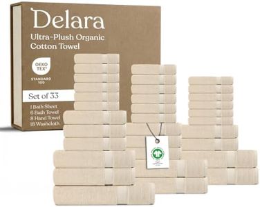 Delara Organic Cotton Luxuriously Plush Towel 33 Piece Set|GOTS & Oeko-TEX Certified|Premium Hotel Quality Towels|Feather Touch Technology|650 GSM Long Staple|Soft, Quick Dry & Ultra-Absorbent