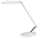 JKSWT LED Desk Lamp, Eye-Caring Table Lamps Natural Light Protects Eyes Dimmable Office Lamp with 5 Color Modes USB Charging Port Touch Control and Memory Function, 10W Reading Lamp,White