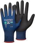 KAYGO Safety Work Gloves MicroFoam Nitrile Coated-3 Pairs, KG18NB,Seamless Knit Nylon Glove with Black Micro-Foam Nitrile Grip,Ideal for General Purpose,Automotive,Home Improvement，Dark Blue,S