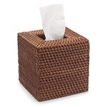 DECRAFTS Rattan Tissue Box Cover Natural Woven Facial Napkin Holder Square (Honey Brown,5.5x5.5x5.9 Inch)