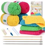 Aeelike Knitting Kits for Beginners, 4 Pcs Bamboo and Metal Knitting Needle Set with Cotton Yarn, Knitting Set for Making Dishcloth with Step-by-Step Instructions,Colorful