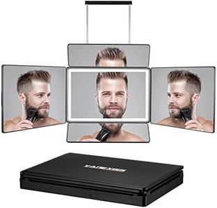 Rechargeable 5 Way Mirror for Hair Cutting, Real Glass Adjustable Trifold Mirror with Light & Telescoping Hooks for Makeup & Styling - Portable DIY Tool to Cut, Trim or Shave Your Head & Neckline