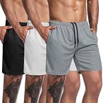 COOFANDY Men's 3 Pack Gym Workout Shorts Quick Dry Athletic Short Pants Training Bodybuilding Jogger with Pocket,Black/White/Gray,Medium
