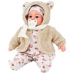 Bibi Doll - 18" Lifelike Large Soft Bodied Baby Doll With Dummy & Sounds Girls Boys Toy (Girl Doll In Beige Coat)