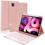 Keyboard Case for iPad 10th Generation 2022, 10.9 inch Keyboard Case with Pencil Holder, 7 Color Backlit Detachable Keyboard, Smart Folio, Auto Sleep/Wake Tablet Cover(Pink)