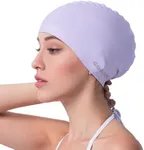 COPOZZ Adult Swim Caps, Silicone Waterproof Comfy Bathing Cap Swimming Hat for Long and Short Hair (Purple-12yrs+)